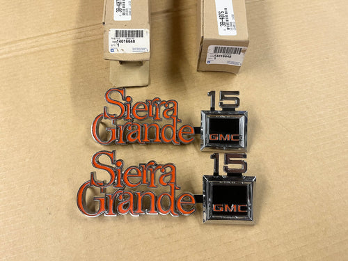 73-80 GMC Truck NOS pair GM Sierra Grande emblems 14016648 74 75 76 77 78 79